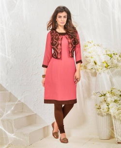 Peach Cotton Satin Digital Printed Anarkali Kurtis