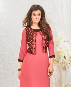 Peach Cotton Satin Digital Printed Anarkali Kurtis