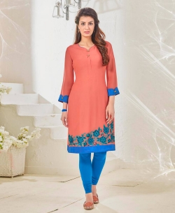 Peach Cotton Satin Digital Printed Anarkali Kurtis