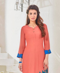 Peach Cotton Satin Digital Printed Anarkali Kurtis