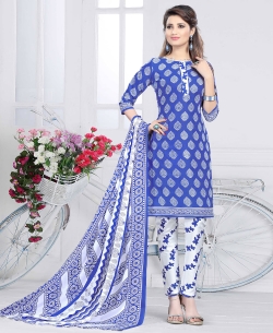 Blue Cotton Printed Chudidhar Suits