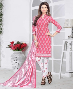 Peach Cotton Printed Chudidhar Suits