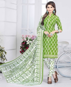 Green Cotton Printed Chudidhar Suits