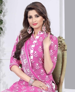 Pink Cotton Printed Chudidhar Suits