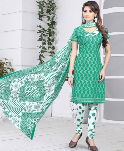 Green Cotton Printed Chudidhar Suits