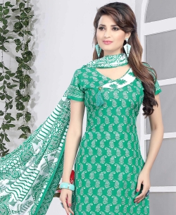Green Cotton Printed Chudidhar Suits