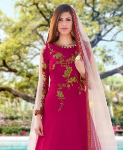 Pink Crep Silk Fabric Embroidery Long Choli Lehengas
