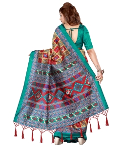 Turquoise Crepe Silk Printed Traditional Sarees