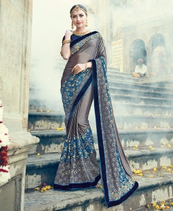 Grey Fancy Fabric Embroidery Designer Sarees