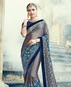 Grey Fancy Fabric Embroidery Designer Sarees