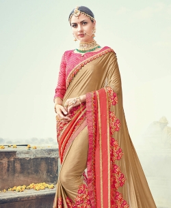 Beige Fancy Fabric Embroidery Designer Sarees
