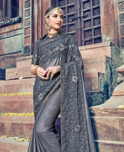 Grey Fancy Fabric Embroidery Designer Sarees