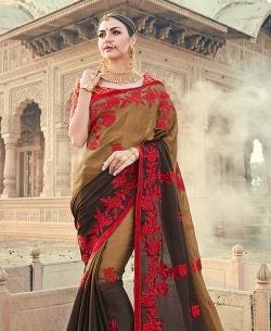 Grey Fancy Fabric Embroidery Designer Sarees
