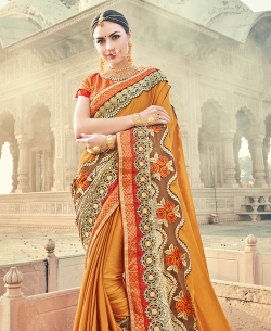 Yellow Fancy Fabric Embroidery Designer Sarees