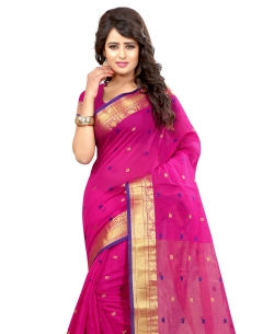 Pink Cotton Weaving Silk Floral Design Cotton Sarees