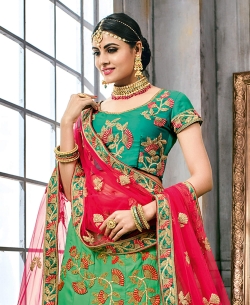 Green Fancy China Fabric Embroidery A Line Lehengas