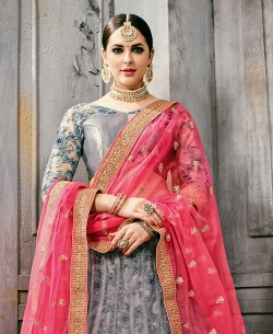 Grey Fancy China Fabric Embroidery A Line Lehengas
