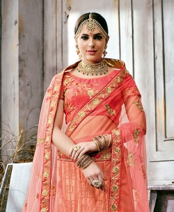 Pink Fancy China Fabric Embroidery A Line Lehengas