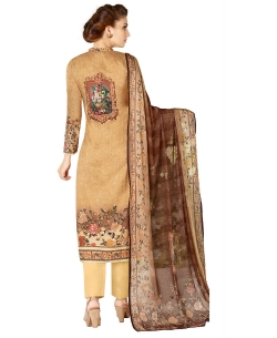 Beige Cotton Lawn Printed Straight Pant Suits