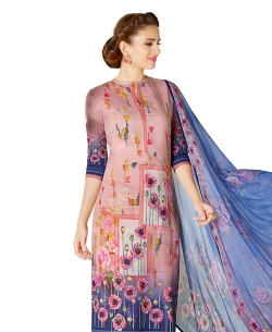 Pink Cotton Lawn Printed Straight Pant Suits