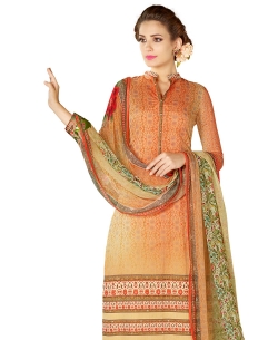 Orange Cotton Lawn Printed Straight Pant Suits