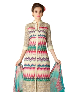 Cream Cotton Lawn Printed Straight Pant Suits