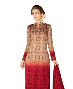 Peach And Maroon Cotton Lawn Printed Straight Pant Suits
