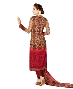 Peach And Maroon Cotton Lawn Printed Straight Pant Suits