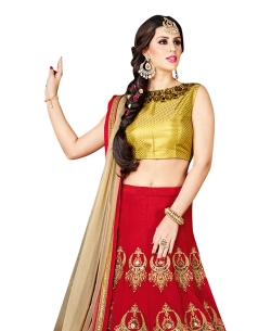 Yellow Jaquard Jacquard, Zari Embroidered A Line Lehengas