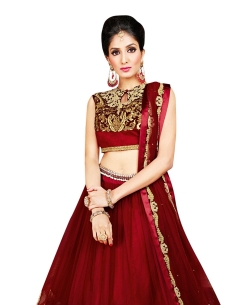Maroon Banglori Silk Zari Embrodiered, Lace Border A Line Lehengas