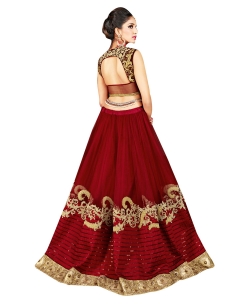 Maroon Banglori Silk Zari Embrodiered, Lace Border A Line Lehengas