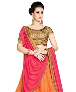 Beige Banglori Silk Mirror Work, Zari Embroidered A Line Lehengas