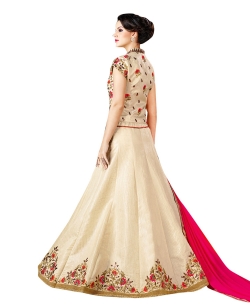 Cream Banglori Silk Resham Embrodiered, Lace Border Long Choli Lehengas