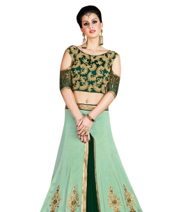 Green Banglori Silk Zari Embrodiered, Lace Border A Line Lehengas