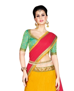 Green Satin Zari Embrodiered A Line Lehengas