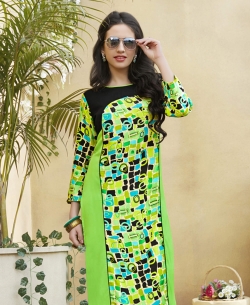 Green Rayon Printed A Line Kurtis