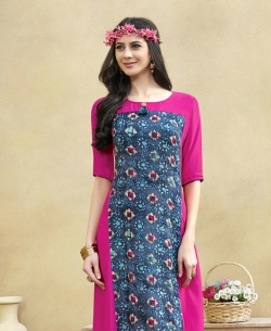 Navy Blue Rayon Printed A Line Kurtis