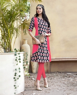 Pink Rayon Printed Anarkali Kurtis