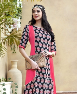 Pink Rayon Printed Anarkali Kurtis