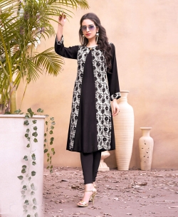 Black Rayon Printed Anarkali Kurtis