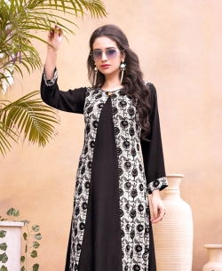 Black Rayon Printed Anarkali Kurtis