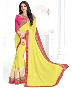 Light Green Georgette Embroidery Border Sarees