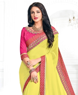 Light Green Georgette Embroidery Border Sarees