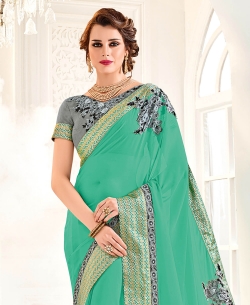 Green Georgette Embroidery Border Sarees