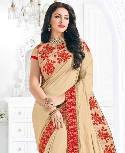 Beige Two-tone Silk Embroidery Border Sarees