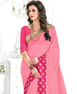 Pink Two-tone Marble Embroidery Border Sarees