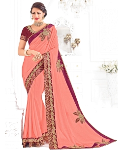 Pink Two-tone Marble Embroidery Border Sarees
