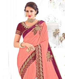 Pink Two-tone Marble Embroidery Border Sarees