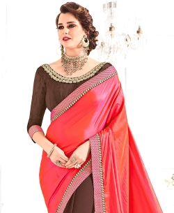Orange & Maroon Two-tone Silk Embroidery Half And Half Sarees