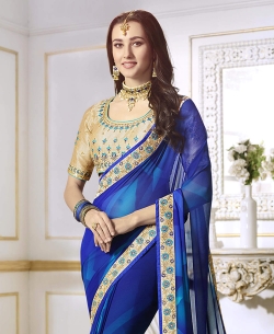 Blue Georgette Border Work Border Sarees